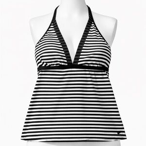 Nike, Black and White Striped Halter tankini top, Size M